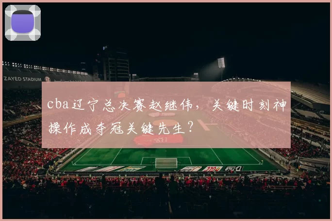 cba辽宁总决赛赵继伟，关键时刻神操作成夺冠关键先生？